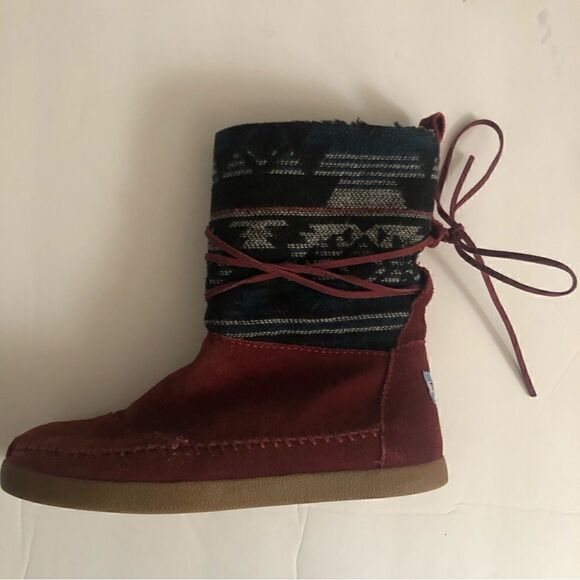 Toms Aztec style leather moccasin lace up boots size 6 - Picture 3 of 9